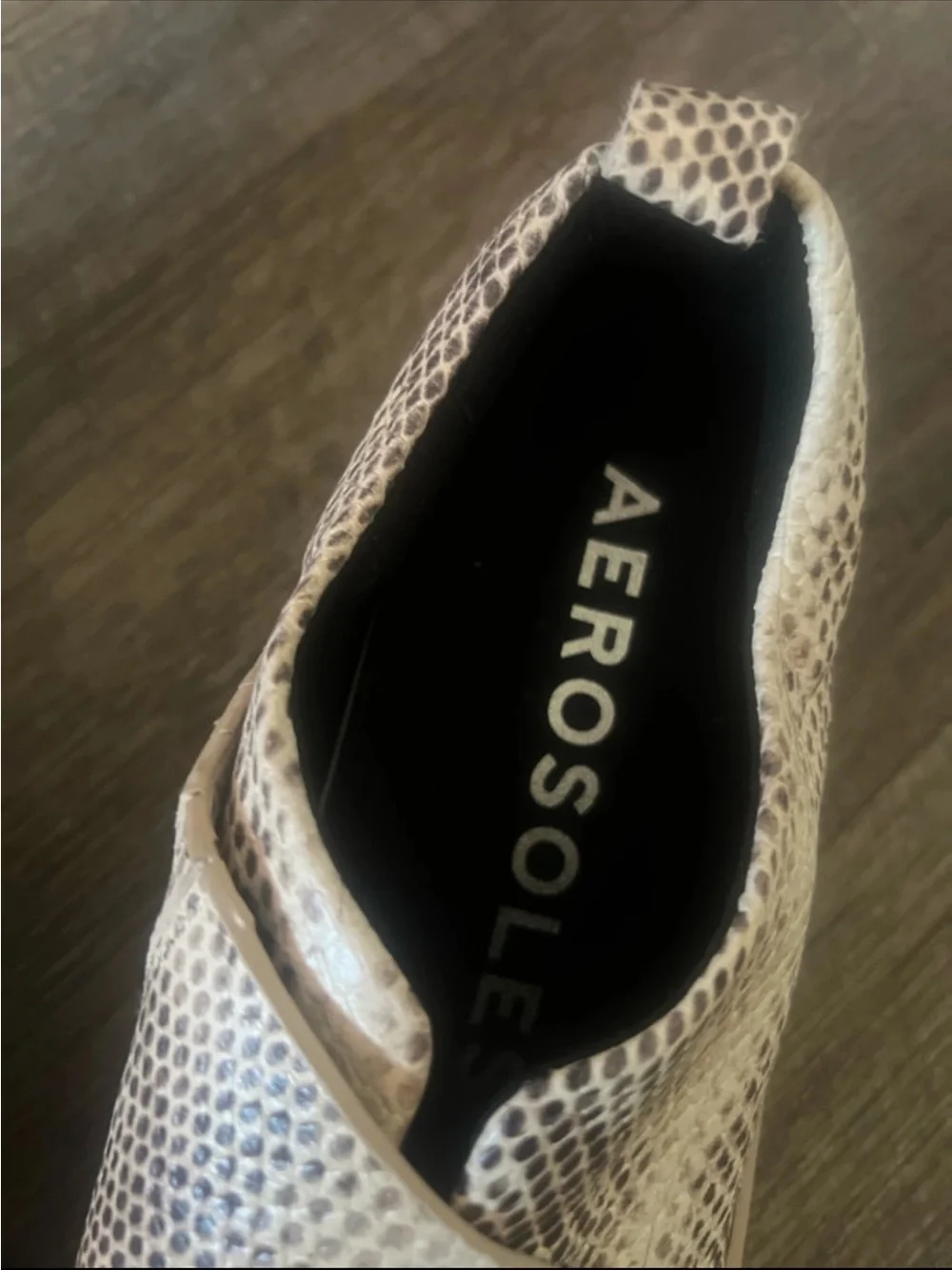 AEROSOLES Snake-Pattern Slip-On Shoe in Cream and Brown